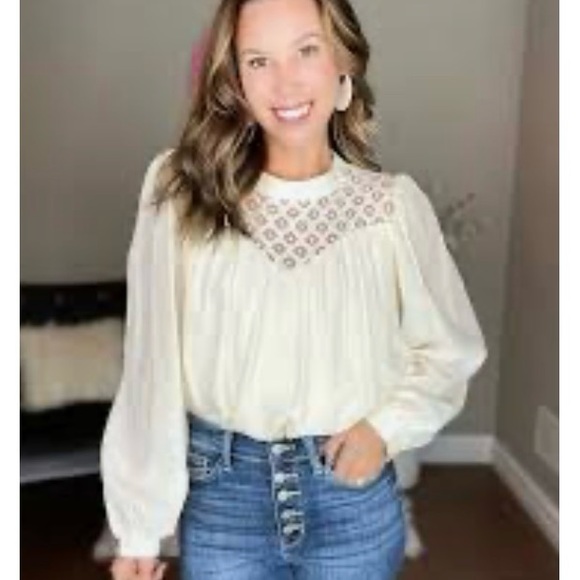 Vici Cream Blouse with Crochet Detail - Picture 2 of 5